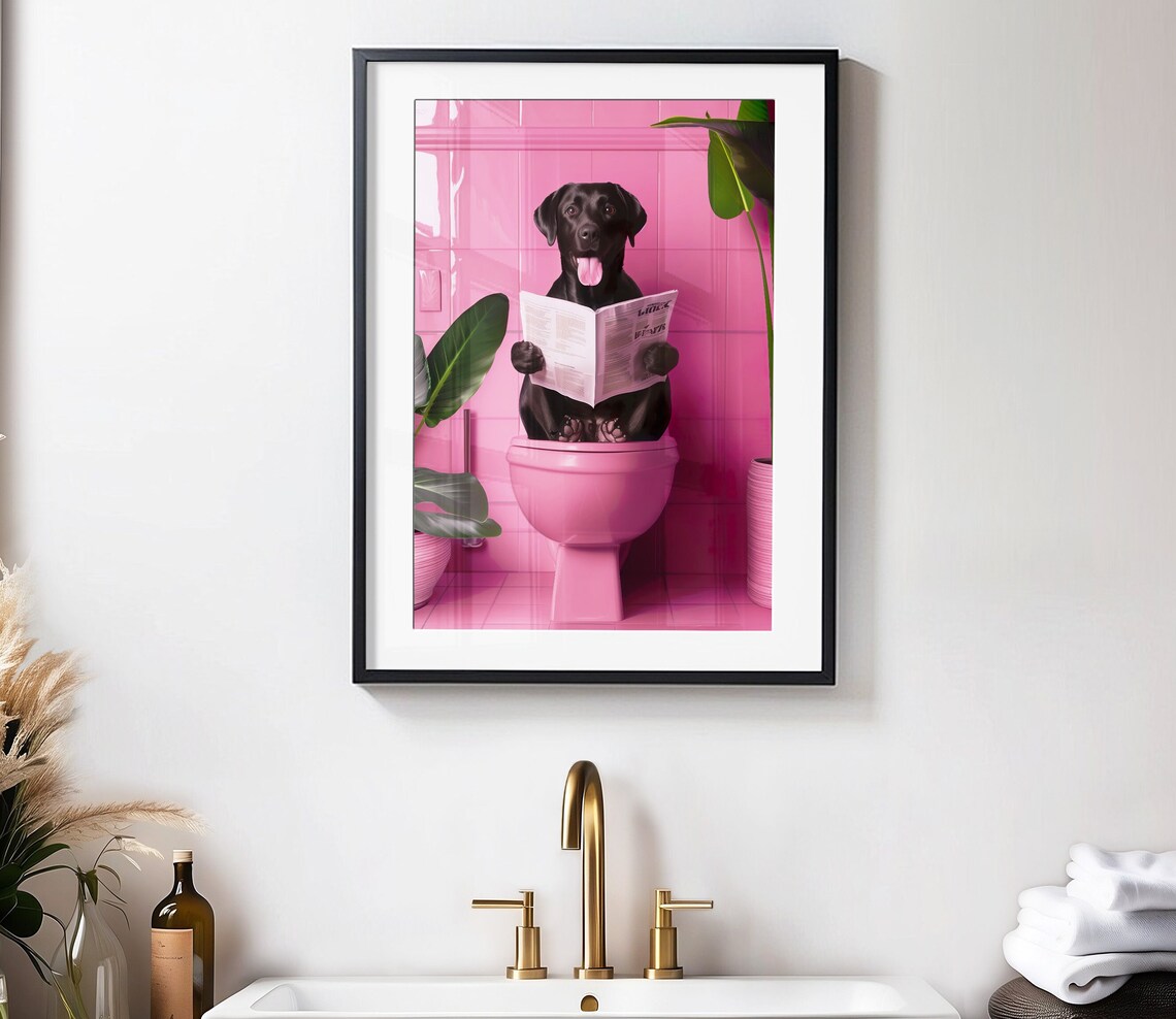 Black Labrador Reading on Toilet Funny Dog Art Print - Image 5