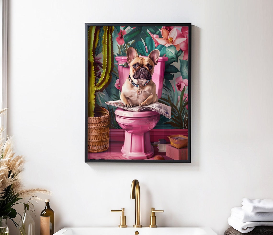 French Bulldog Sitting On Toilet Print Funny Bathroom Wall Decor Toilet Wall Art Funny Dog Poster Bathroom Wall Art French Bulldog Prints - Image 4