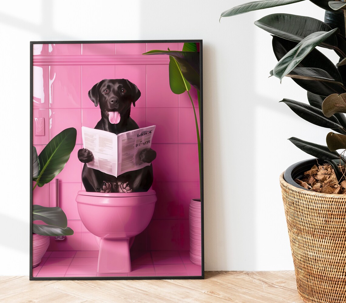Black Labrador Reading on Toilet Funny Dog Art Print - Image 4
