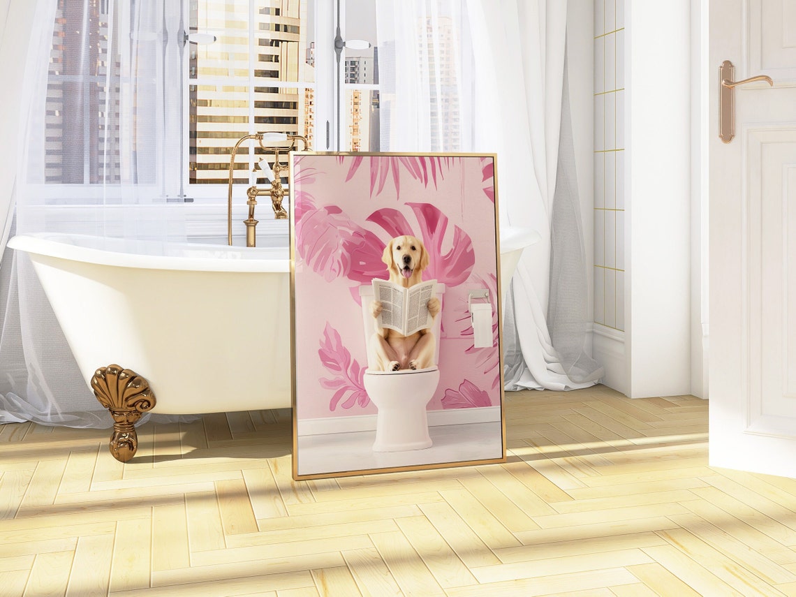 Golden Labrador Retriever On Toilet Bathroom Print Dog On Toilet Print Funny Dog Poster Toilet Wall Art Funny Bathroom Decor Labrador Art - Image 5