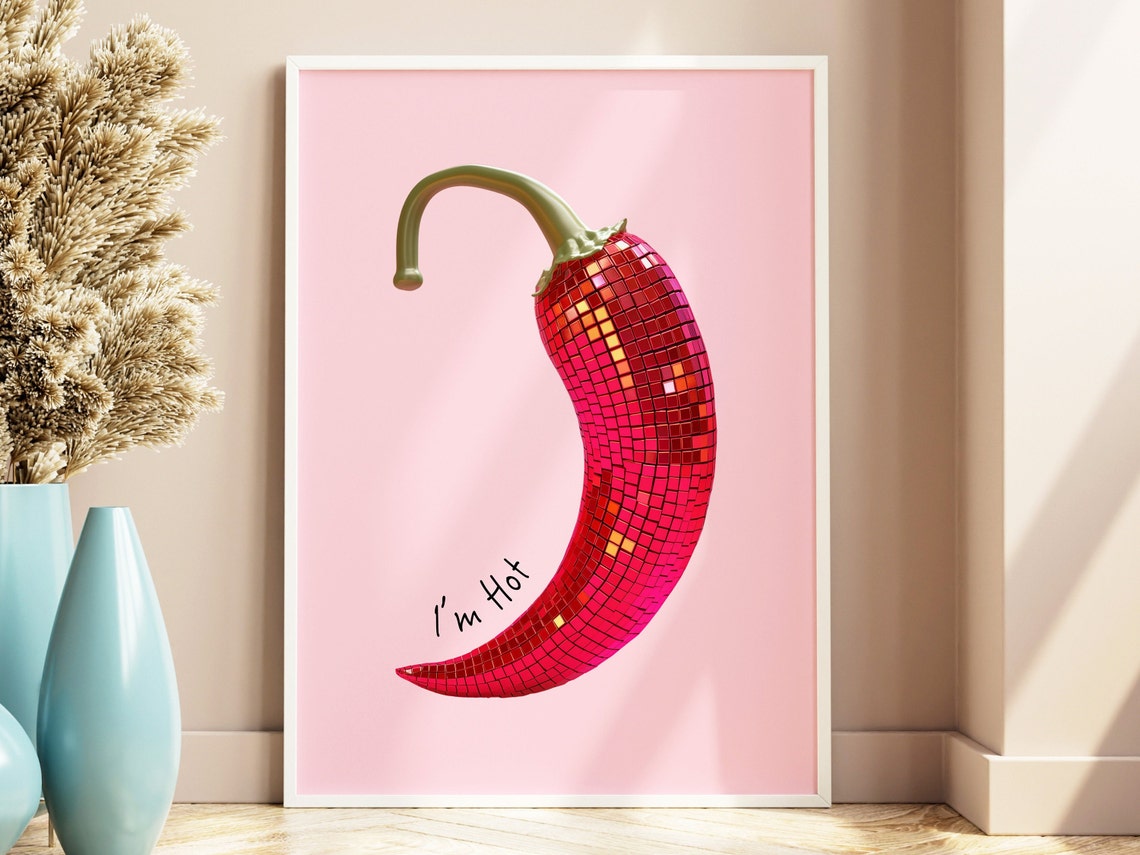 I Am Hot Red Disco Ball Chili Pepper Pink Retro Kitchen Poster - Image 3