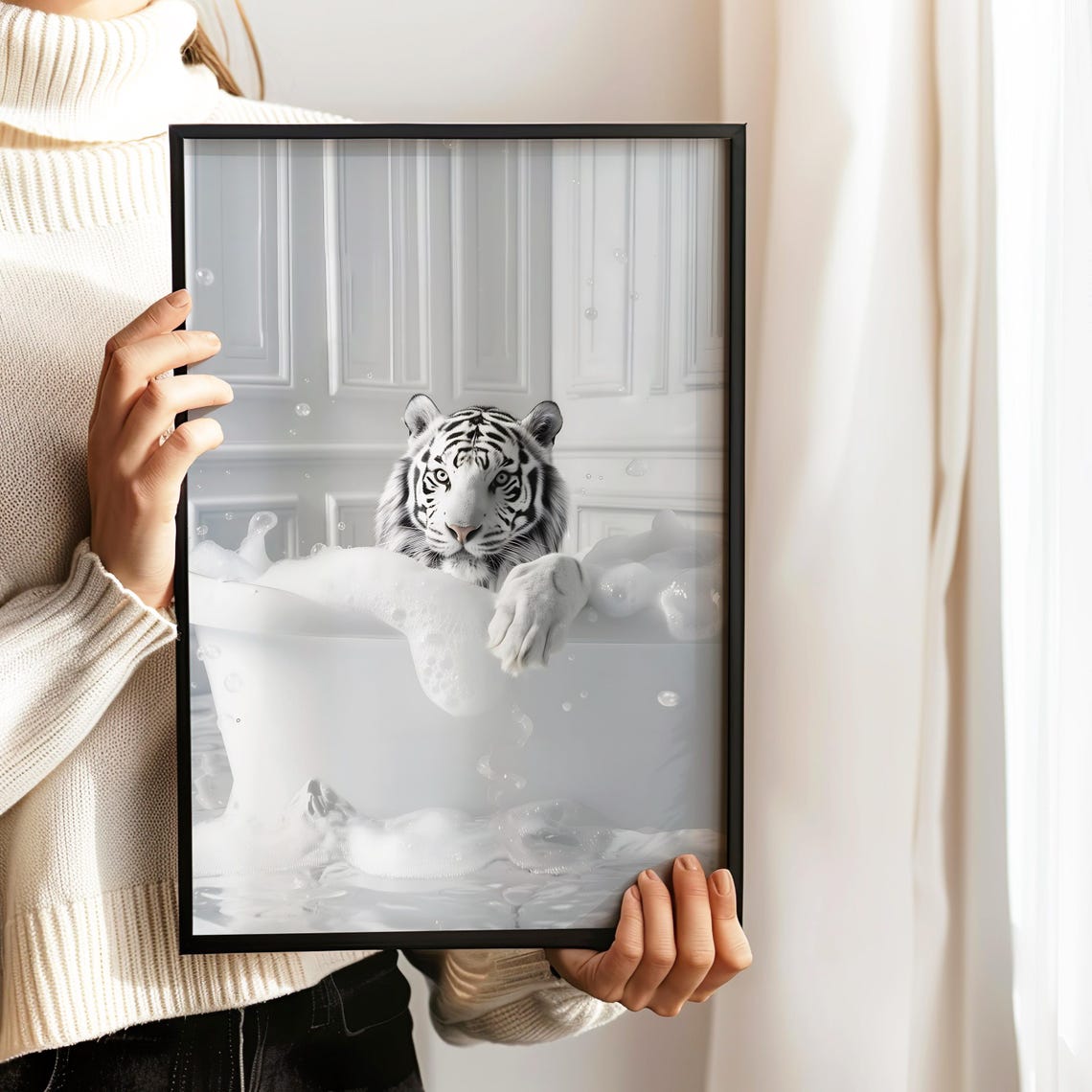 White Tiger Relaxing In A Bathtub With Paw Over The Edge Poster - Image 3
