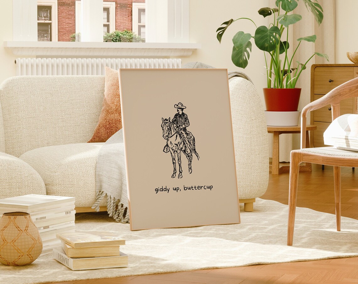Giddy Up Buttercup Cowboy Horse Sketch Western Country Quote Print
