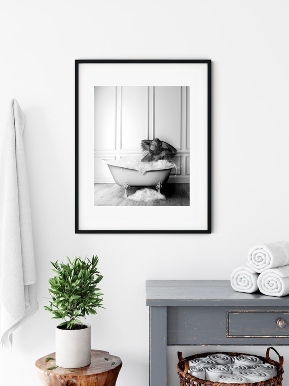 Cute Orangutan in Tub Bathroom Art Print