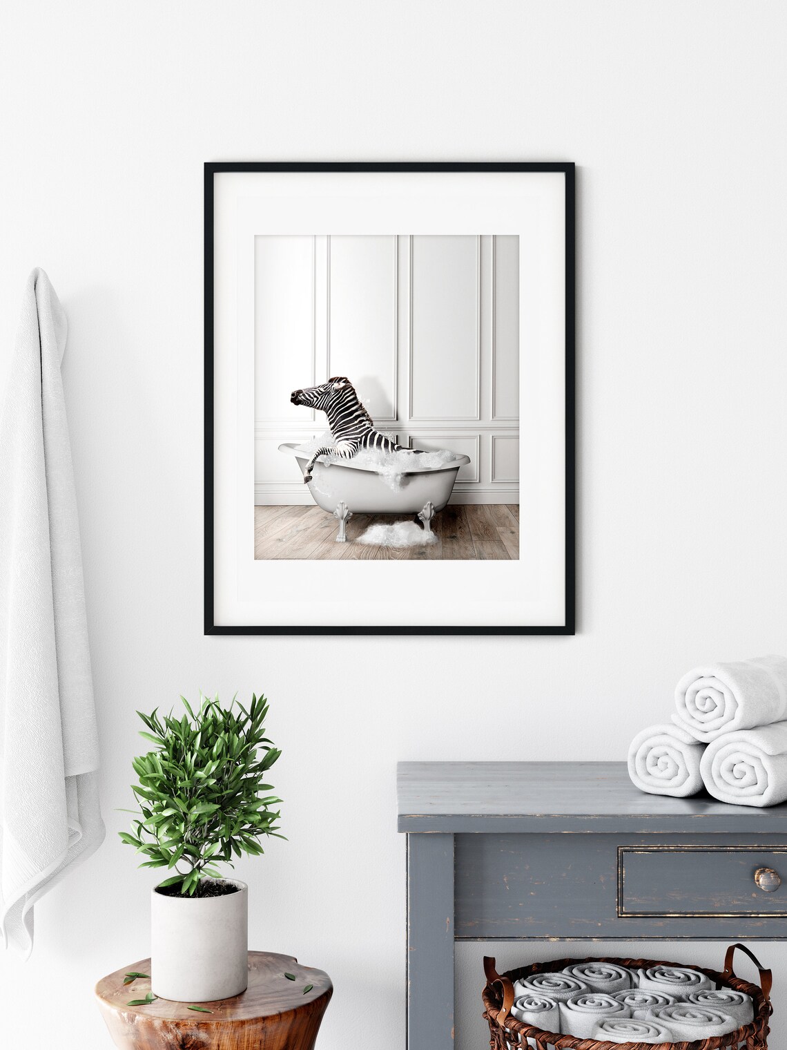 Adorable Zebra In Tub Bathroom Art Print