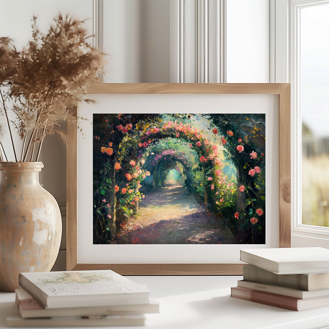 Enchanted Rose Arch Garden Path Night Impressionist Poster Art - Image 2