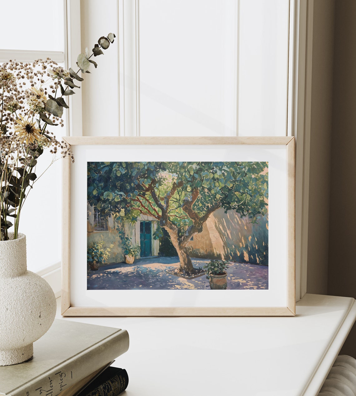 Broad Fig Tree In Sunlit Mediterranean Courtyard Shade Poster - Image 6