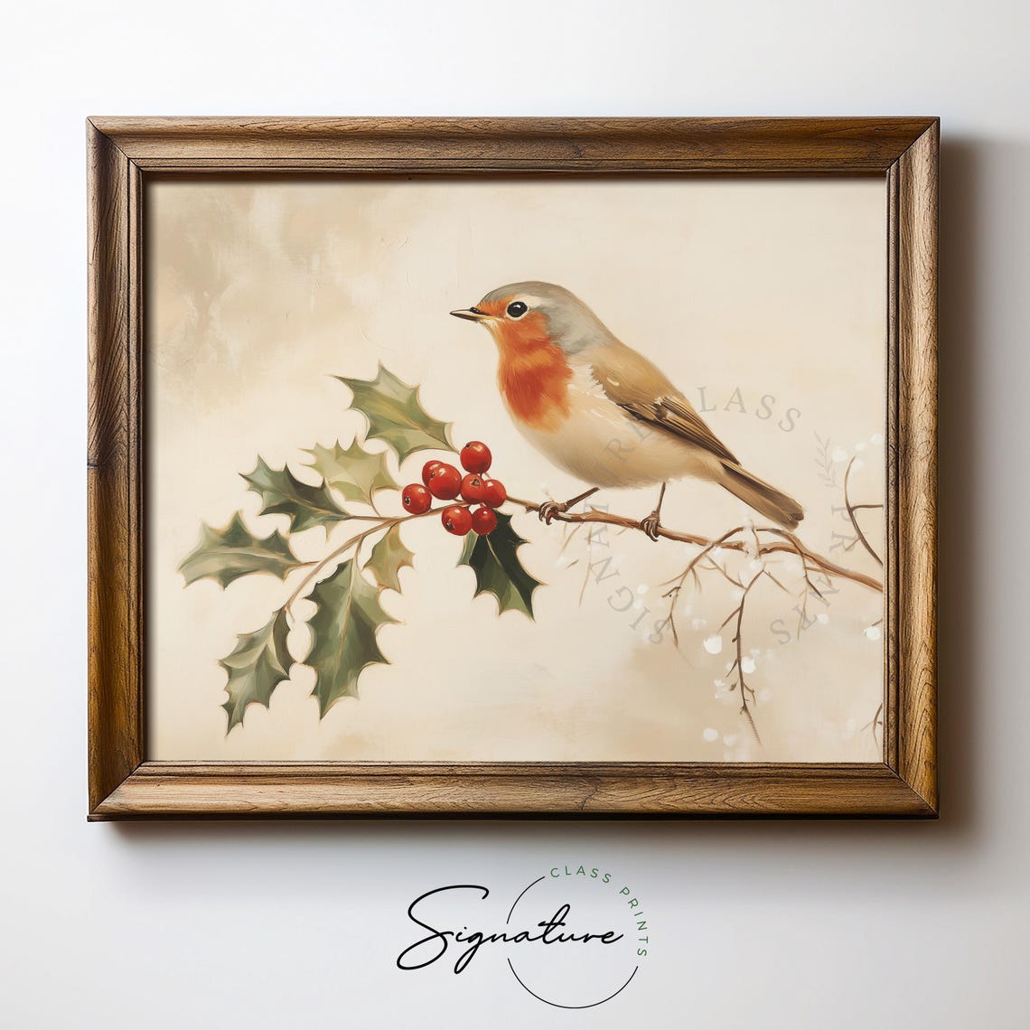 Classic Vintage Robin With Holly And Red Berries Winter Bird Print - Image 5