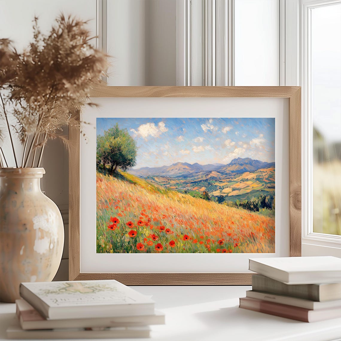 Red Poppies Blooming on a Hillside Above Rolling Summer Valley Poster - Image 2
