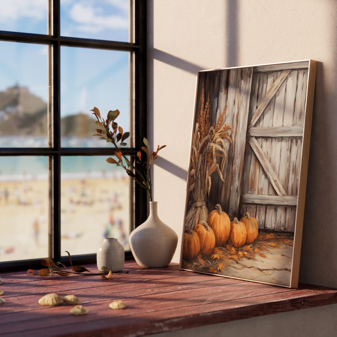 Rustic Barn Door Pumpkins Cornstalks Fall Harvest Scene Poster - Image 5