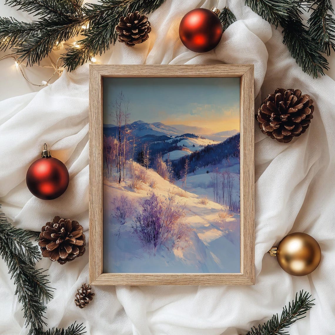 Winter Sunrise Over Snowy Mountain Hillside With Bare Trees Poster - Image 4
