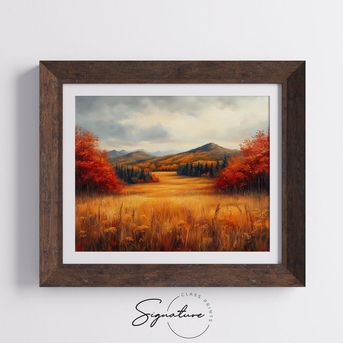 Golden Valley Meadow Framed by Autumn Forest and Mountains Poster - Image 5