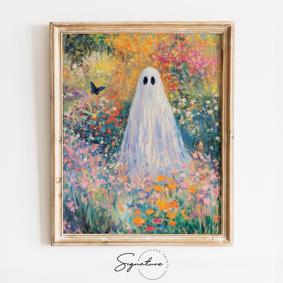 White Ghost Vibrant Flower Garden Blue Butterfly Summer Poster
