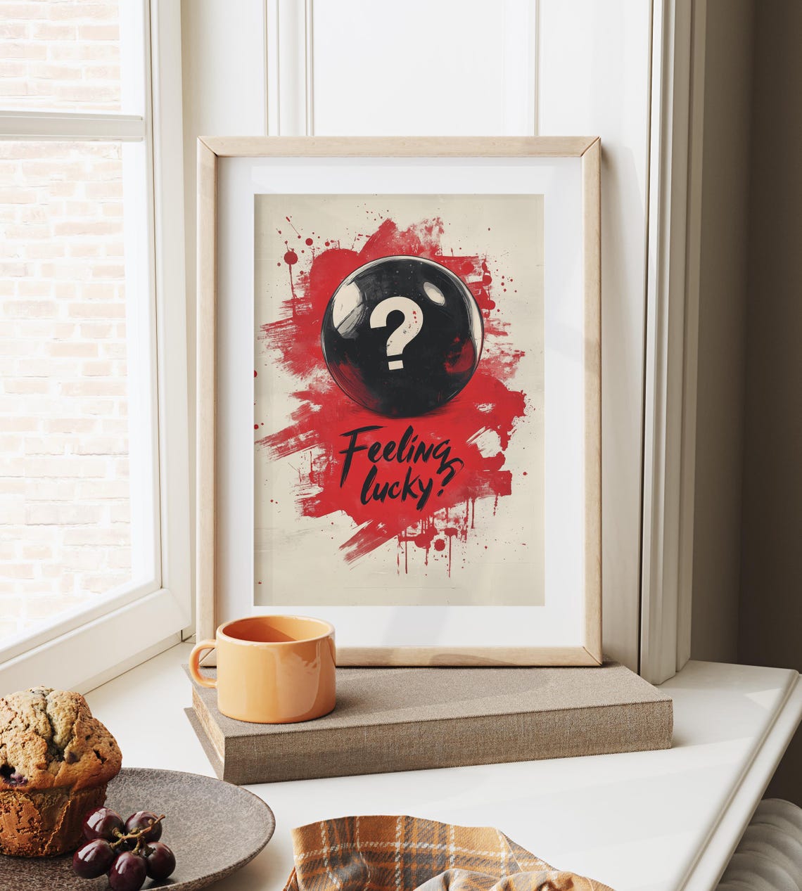 Feeling Lucky 8 Ball Retro Typography Red Paint Splash Wall Art - Image 6