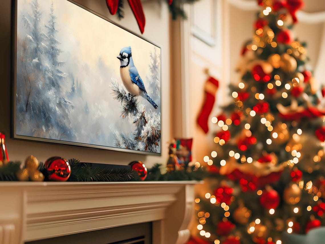 Blue Jay Perched On A Snowy Pine Branch In Soft Winter Light Poster - Image 5
