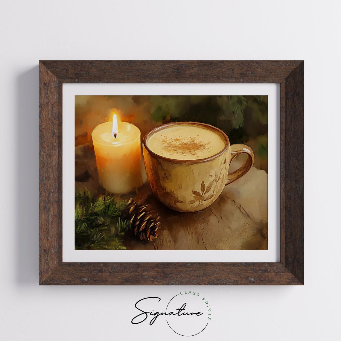Creamy Eggnog Latte With Lit Candle And Pinecone Holiday Poster - Image 5