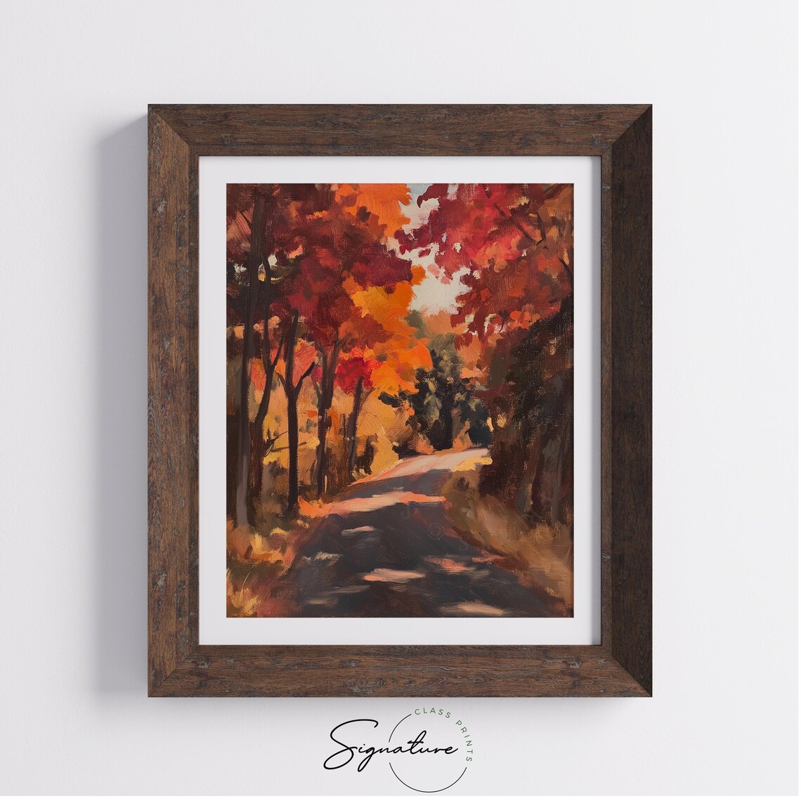 Winding Country Lane Through Fiery Red and Orange Autumn Woods Poster - Image 4