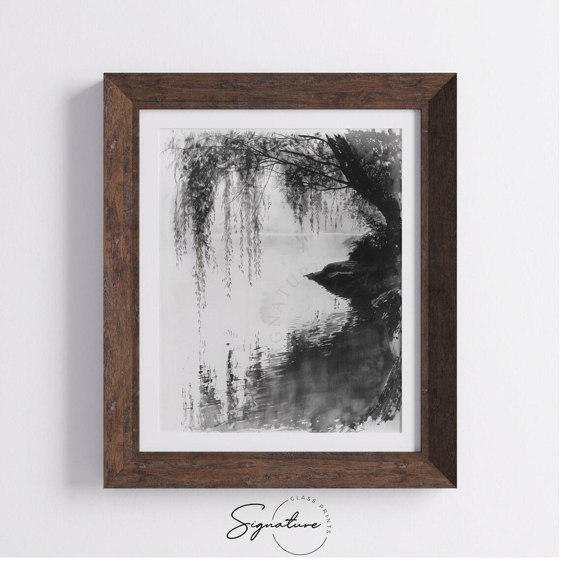 Pond With Overhanging Willow Sketch Art Print - Image 4