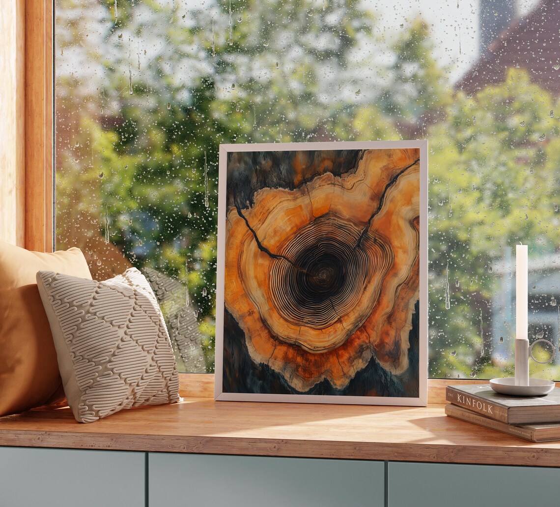 Tree Cross Section Art Rustic Earthy Decor Warm Moody Nature Wall Art Botanical Painting For Modern Spaces 3530 - Image 2