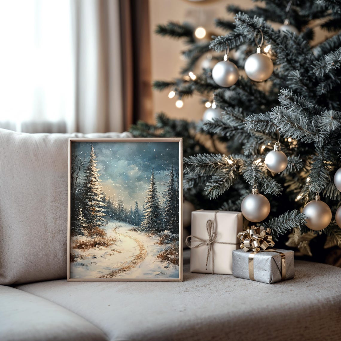 Starry Winter Night Snowy Forest Path Between Fir Trees Poster - Image 6