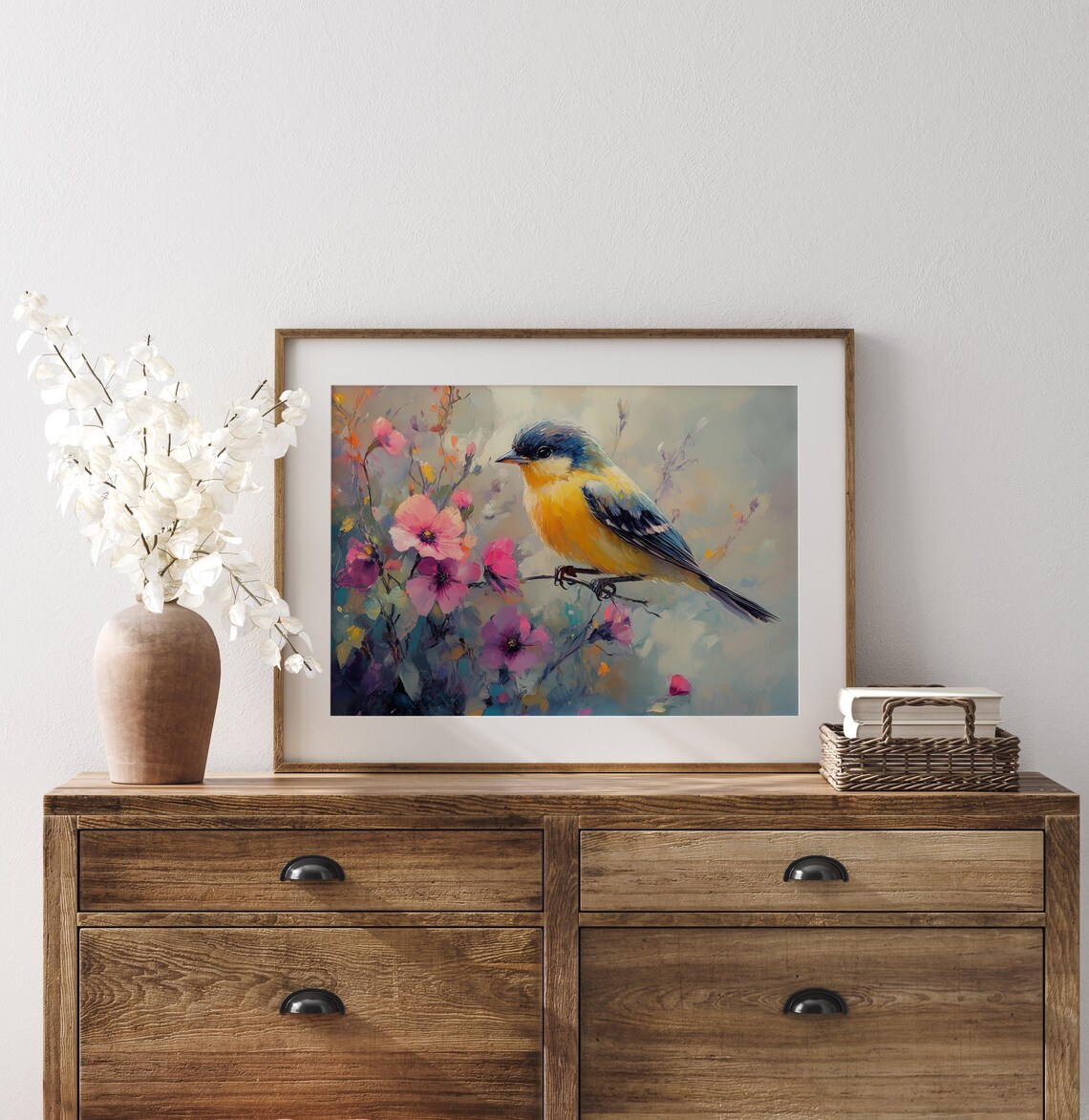 Sparrow Among Dew-Kissed Petals, Cottagecore Art Print - Image 2