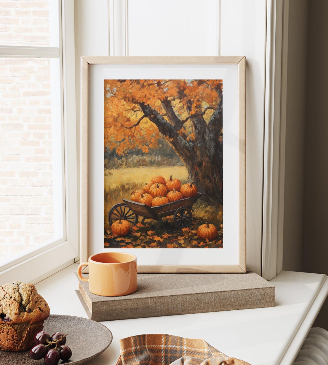 Pumpkin Filled Cart Under Golden Fall Tree Autumn Harvest Poster - Image 6