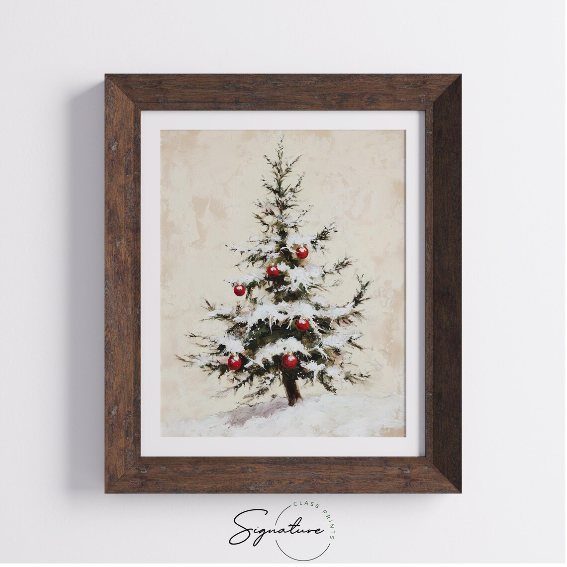 Snowy Christmas Tree with Red Ornaments Minimal Painting Poster - Image 3