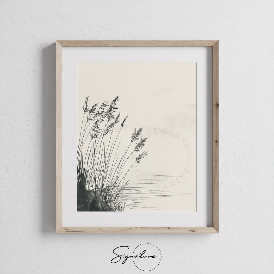 Tall Wild Grasses By Calm River Minimalist Ink Sketch Poster - Image 3