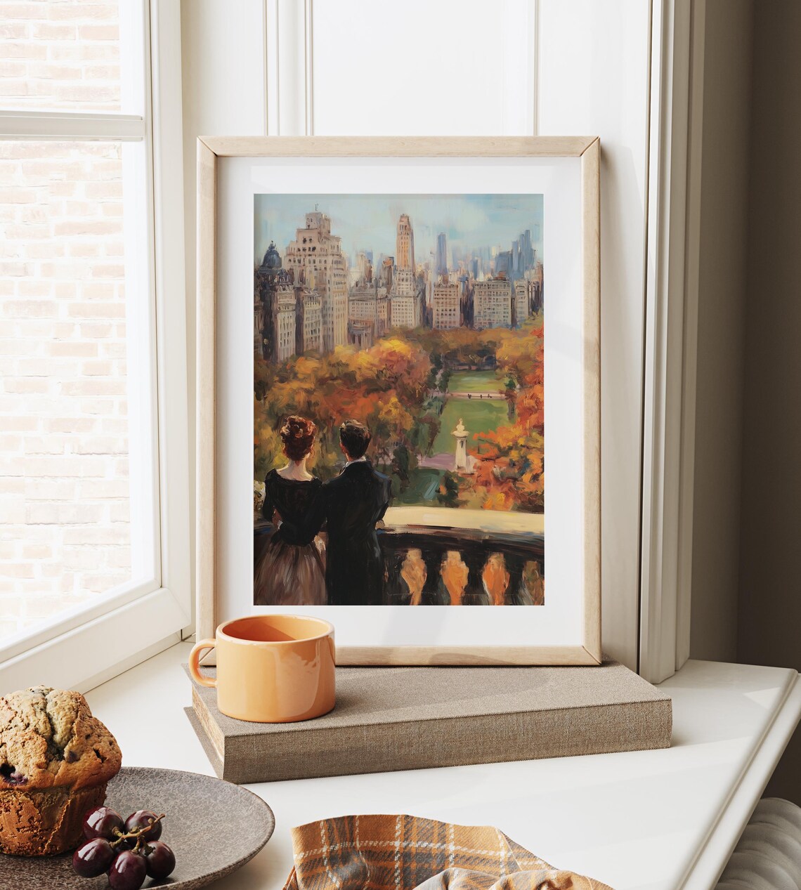 Romantic Couple on a Balcony Overlooking an Autumn City Park Poster - Image 6