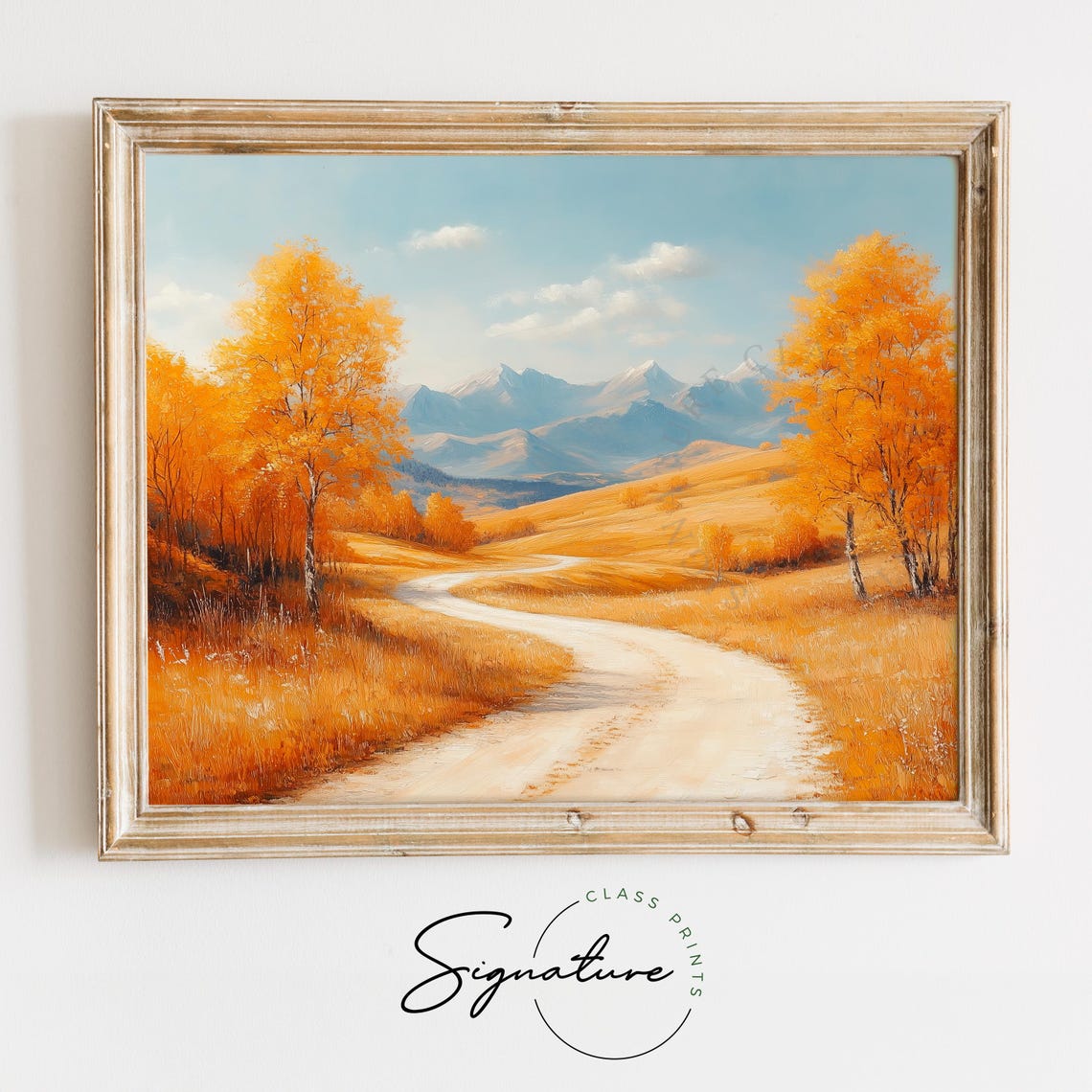 Winding Dirt Road Through Golden Autumn Hills to Mountains Poster