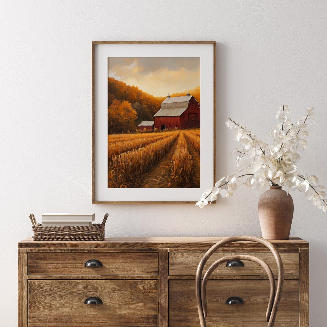 Classic Red Barn At Sunset Golden Autumn Wheat Harvest Field Print - Image 5