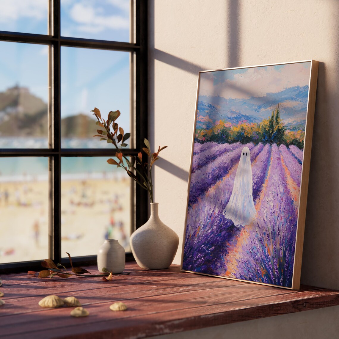Lonely Ghost Wandering Through a Purple Lavender Field at Sunset Poster - Image 5