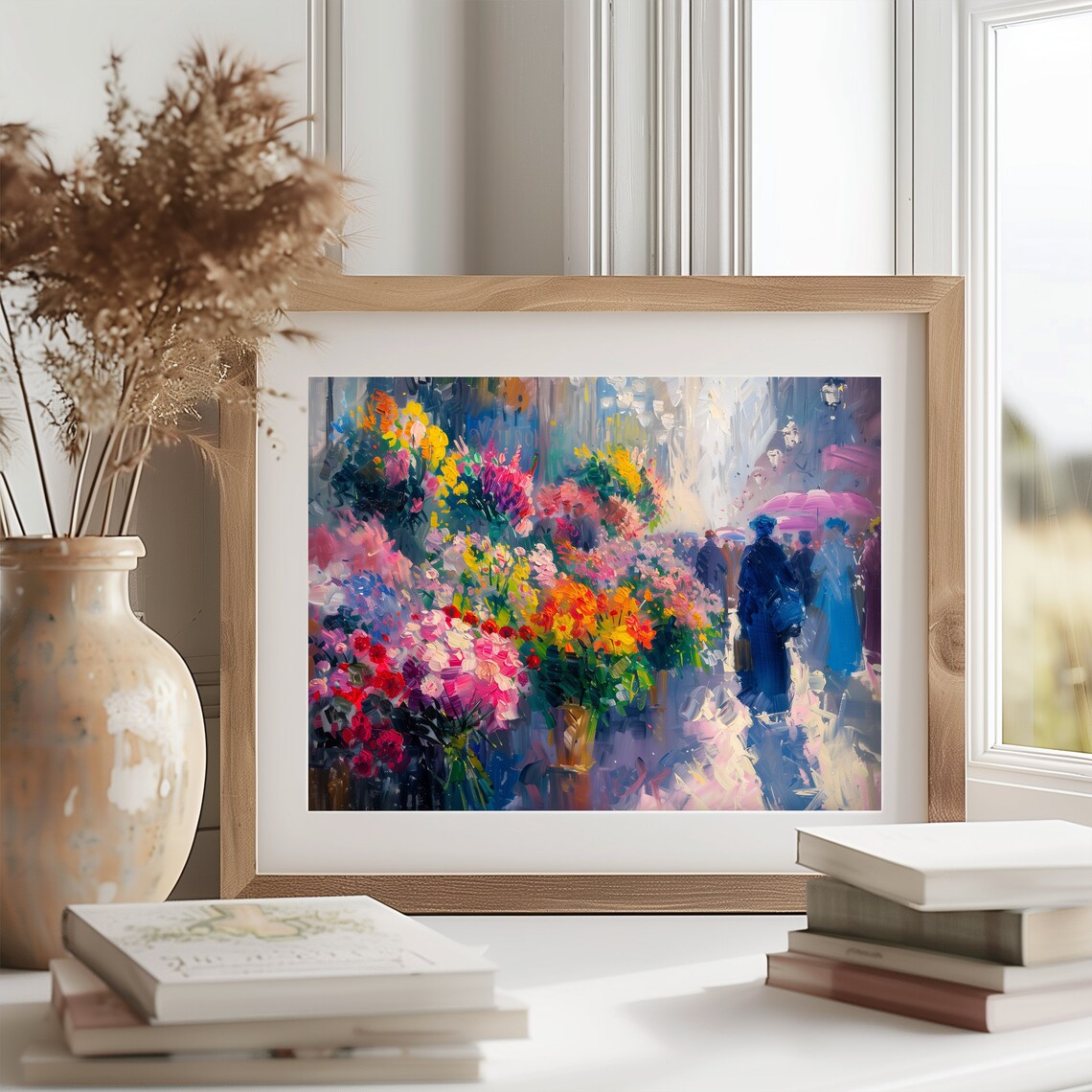 Colorful Flower Market Street Impressionist Oil Painting Poster - Image 2