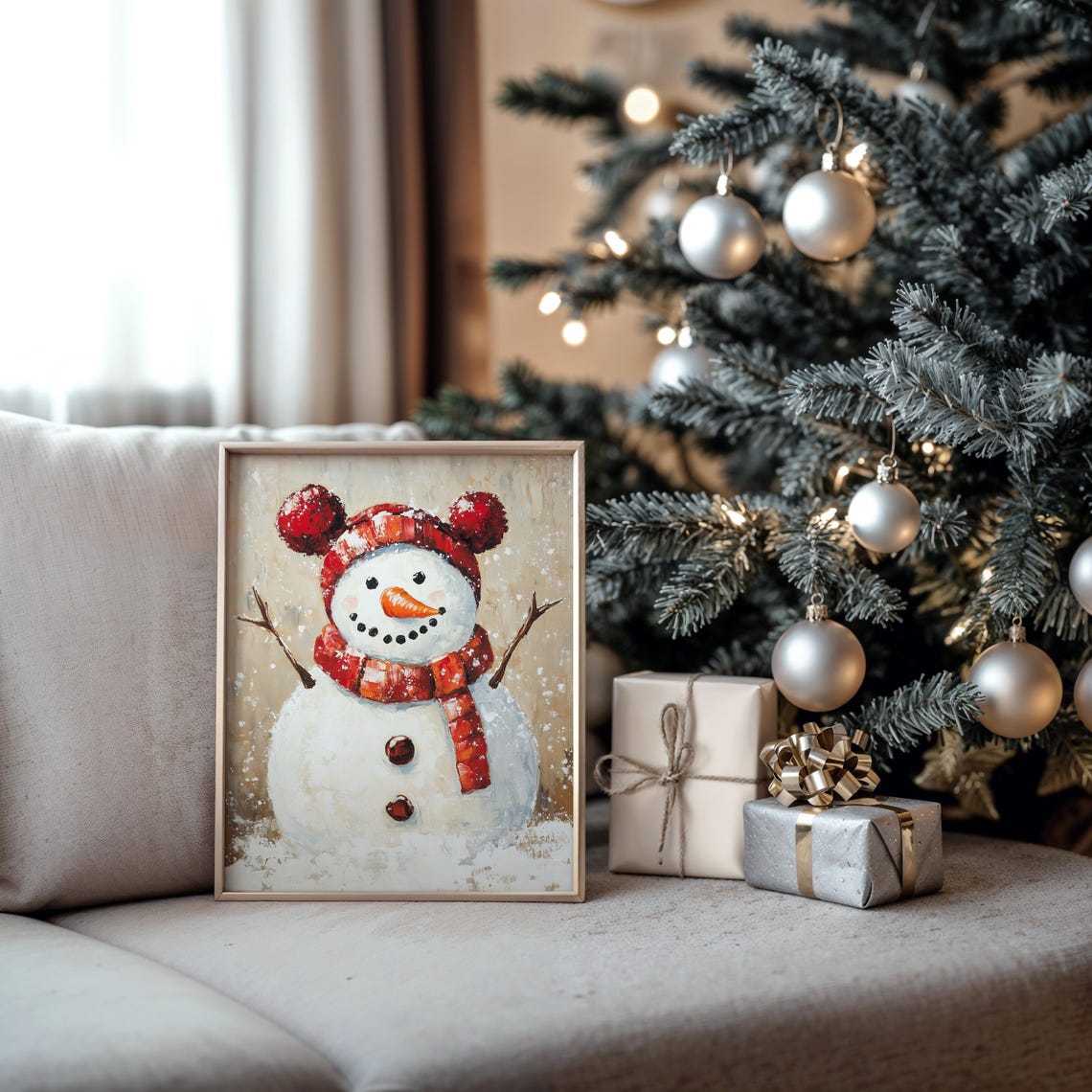Cheerful Snowman With Red Pom Hat And Scarf Vintage Holiday Poster - Image 5
