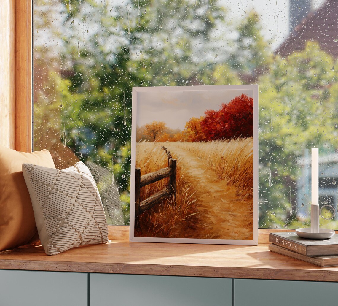 Winding Golden Wheat Path with a Wooden Fence in Autumn Poster - Image 2