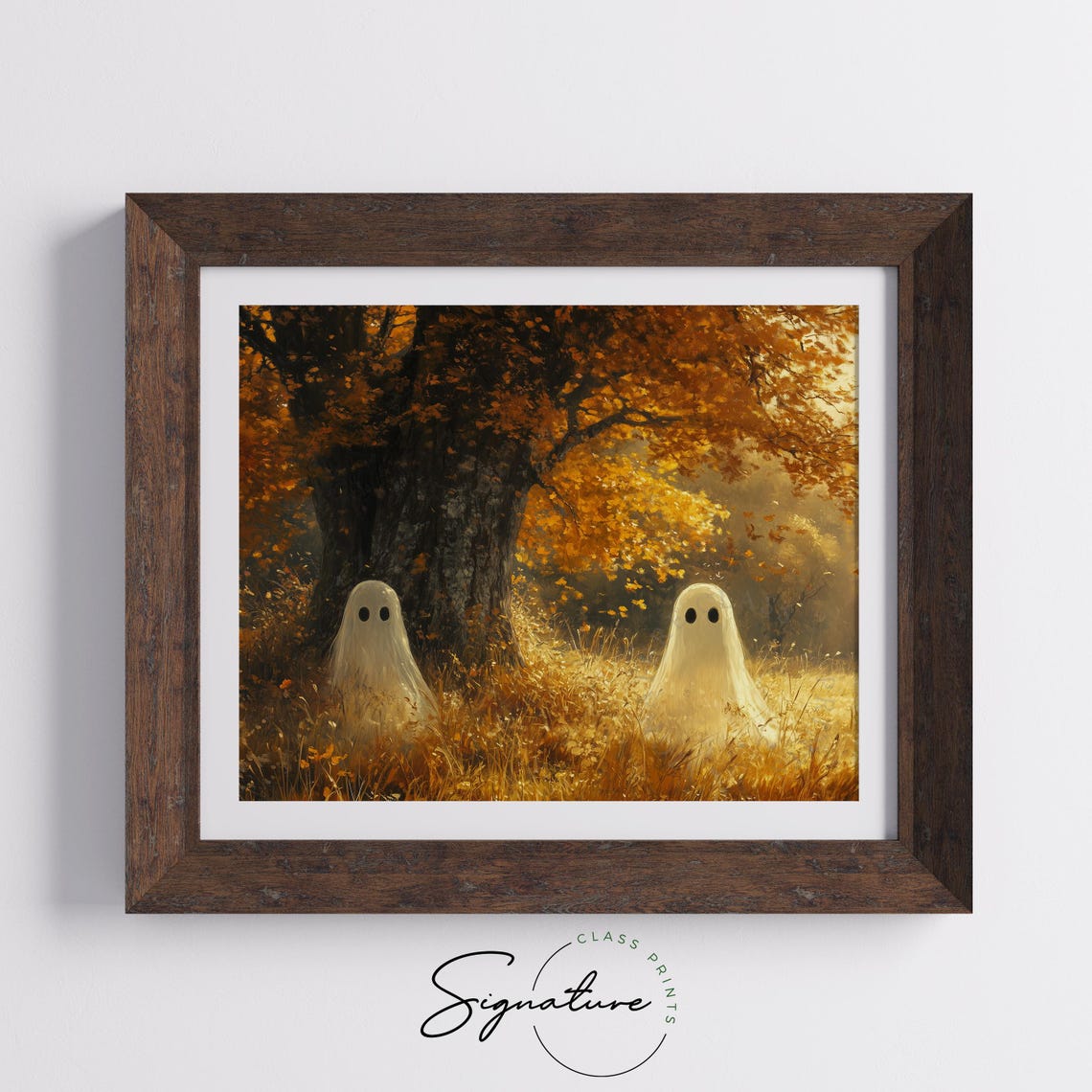 Two Playful Ghosts Floating in Golden Grasses Under an Oak Tree Poster - Image 5
