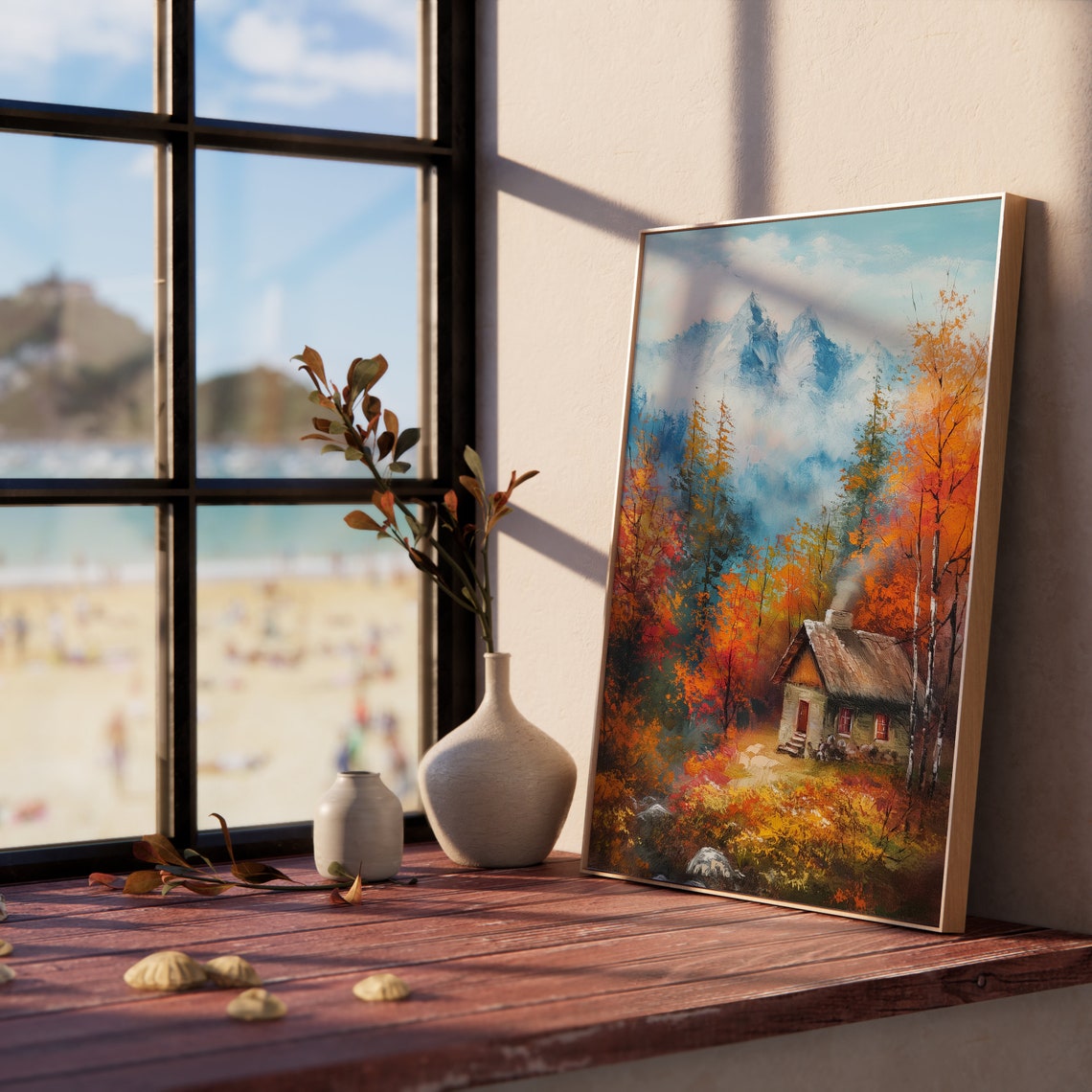 Mountain Cabin In Fall Serene Forest Retreat Tranquil Nature Wall Art Rustic Woodland Landscape Painting Home Decor 781 - Image 5