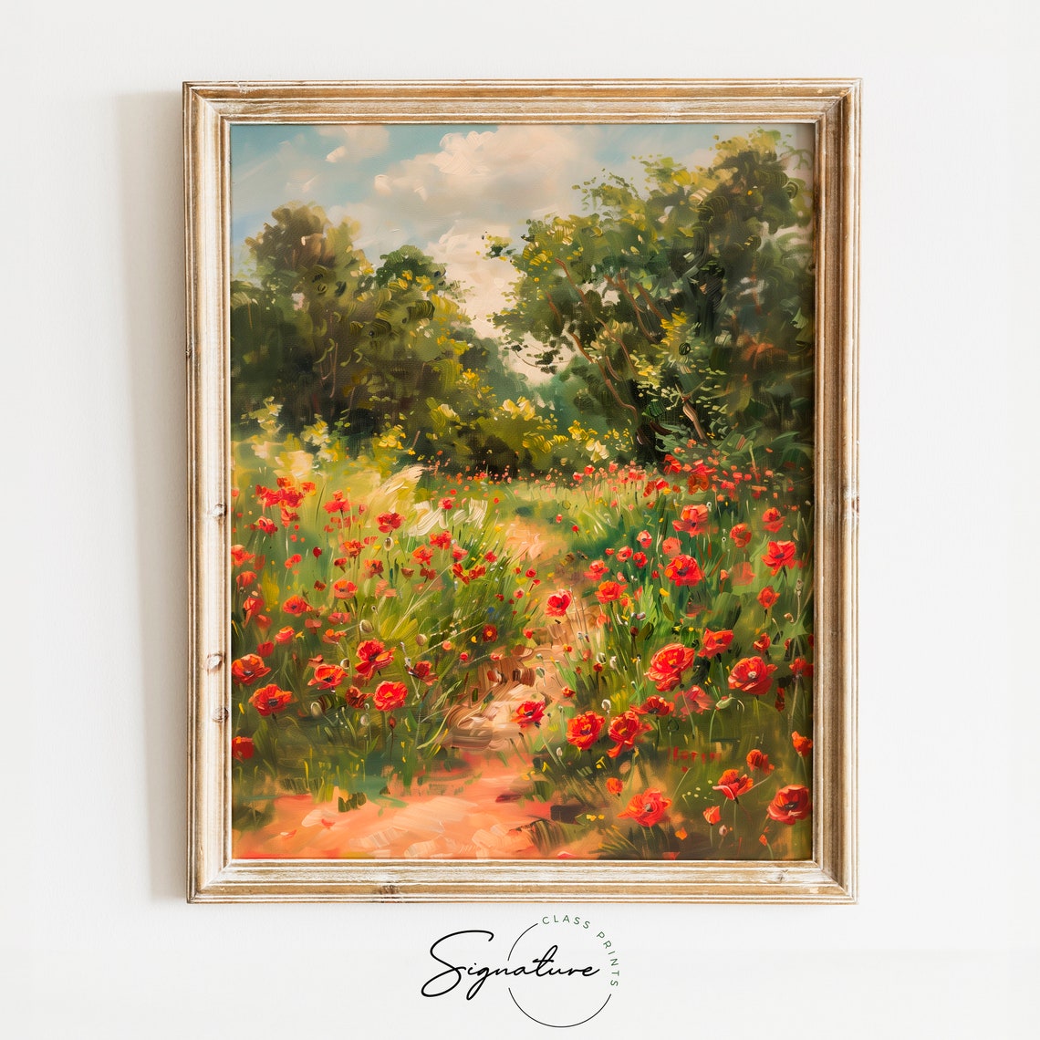 Bright Red Poppy Field Woodland Path Summer Wildflower Trail Poster