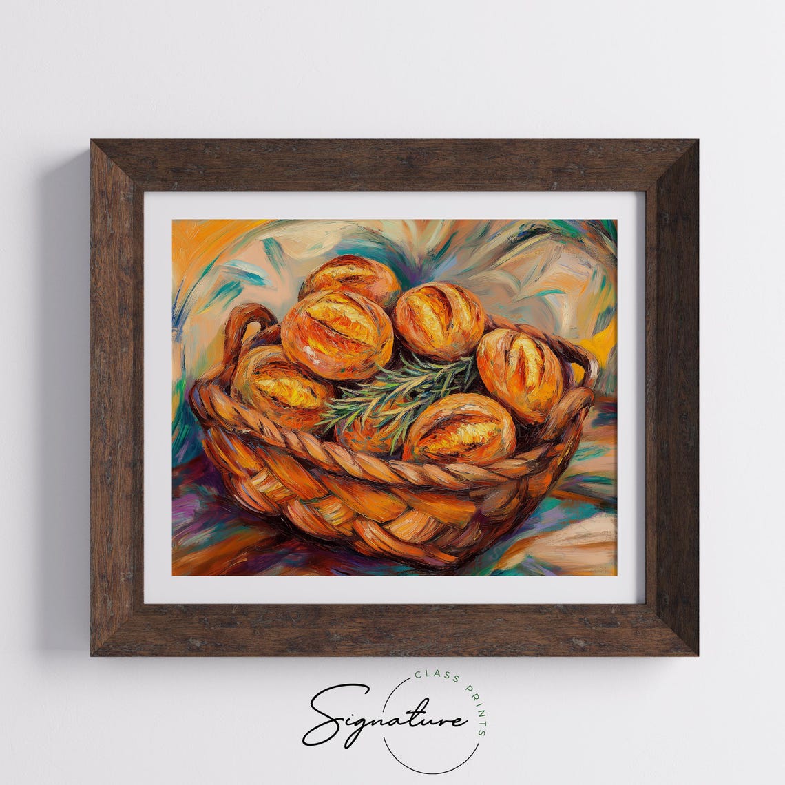 Braided Bread Loaves In Basket Colorful Kitchen Still Life Poster - Image 5