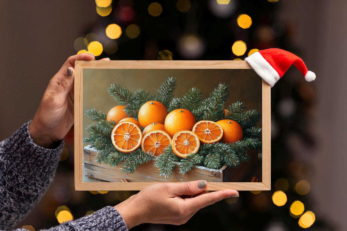 Oranges With Pine And Cinnamon Rustic Christmas Still Life Poster - Image 3