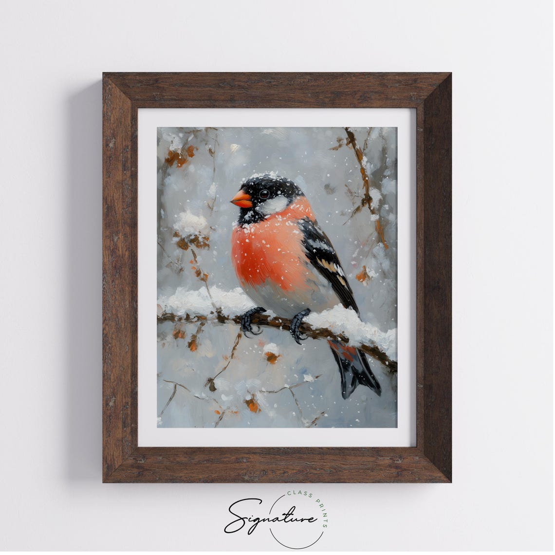 Bullfinch Perched On A Snow Dusted Branch Winter Bird Art Poster - Image 2