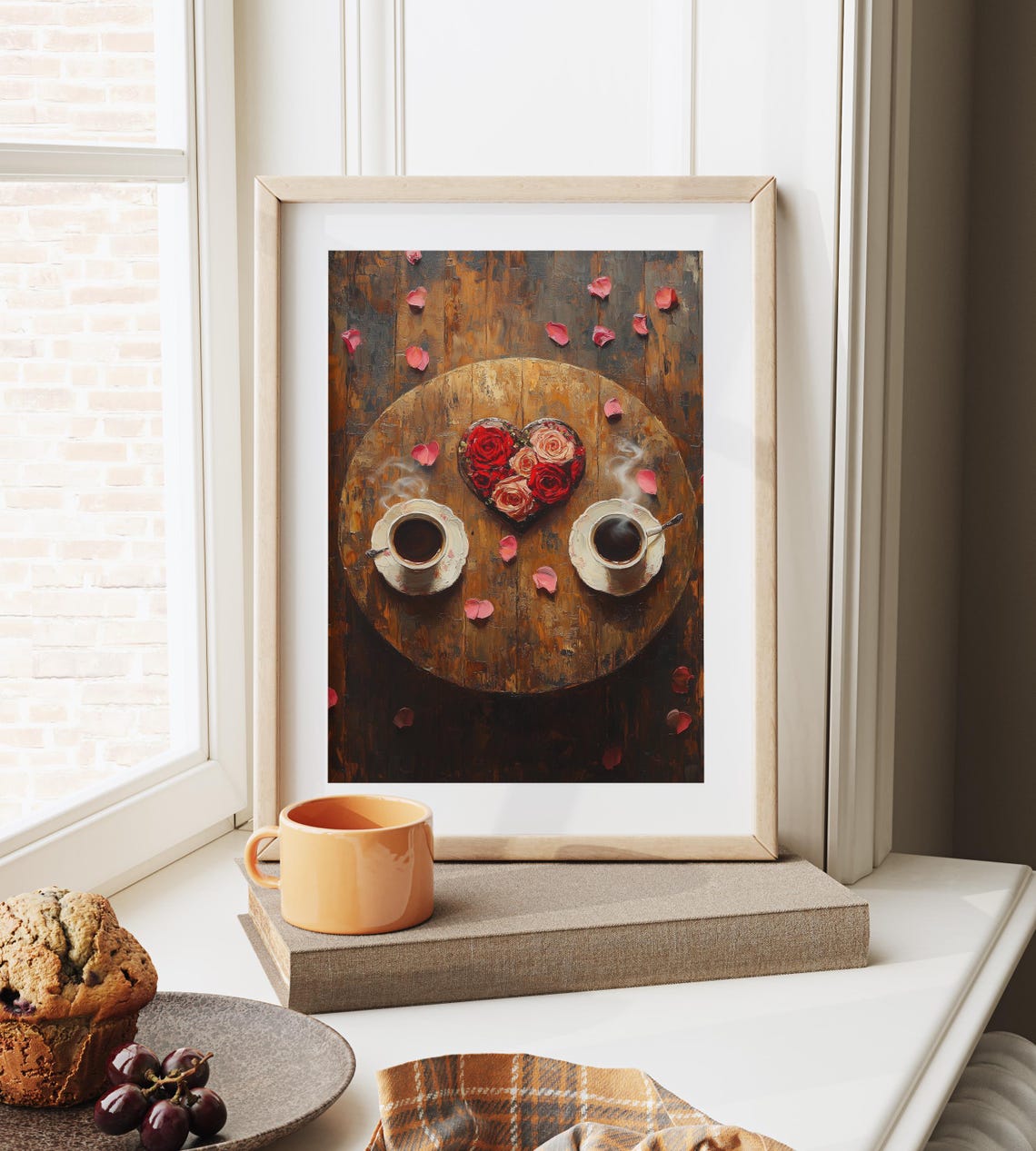 Coffee For Two Heart Shaped Roses Top View Rustic Romance Wall Art - Image 4