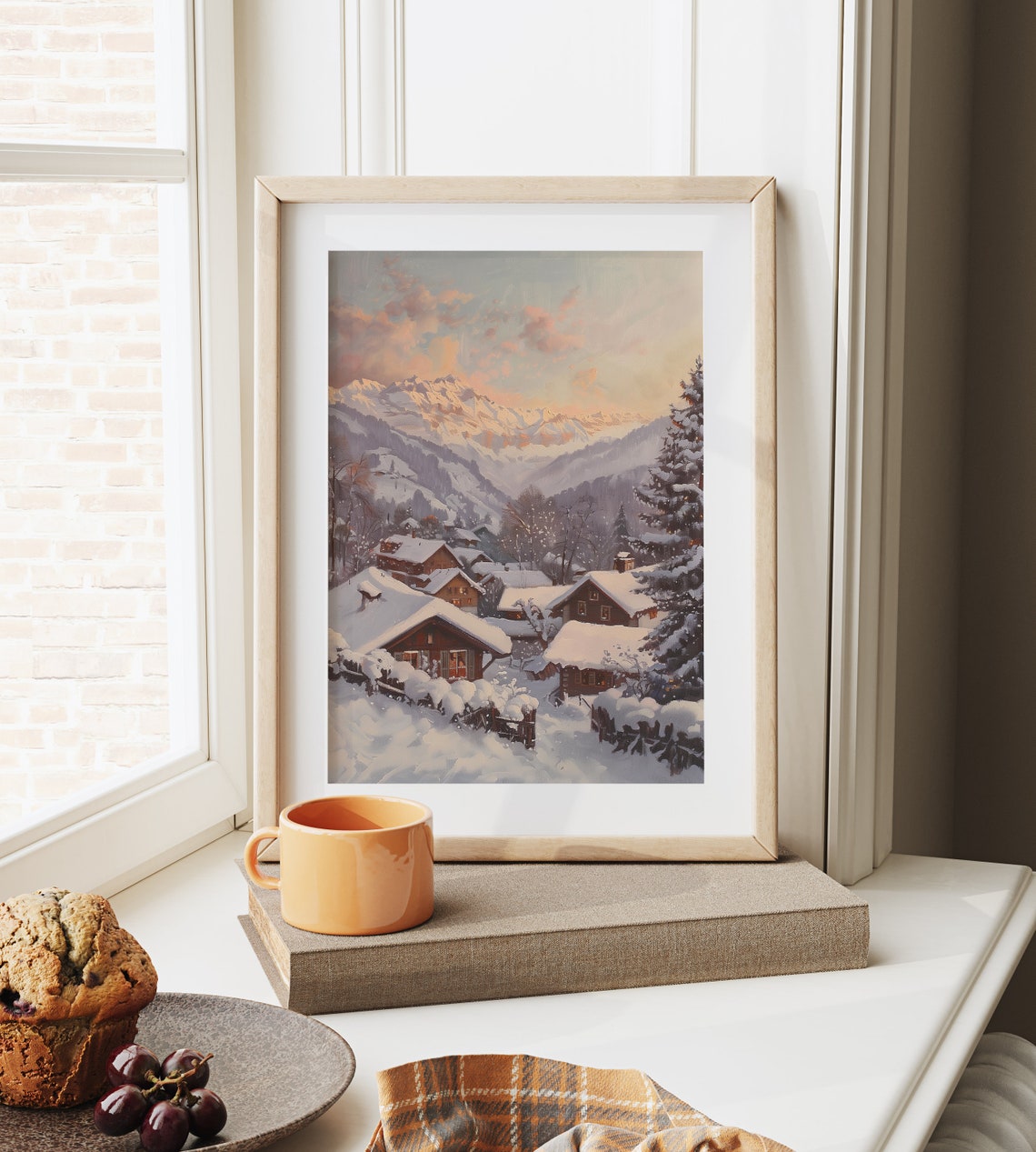 Snowy Alpine Village At Dusk Chalet Lights Winter Evening Poster - Image 6