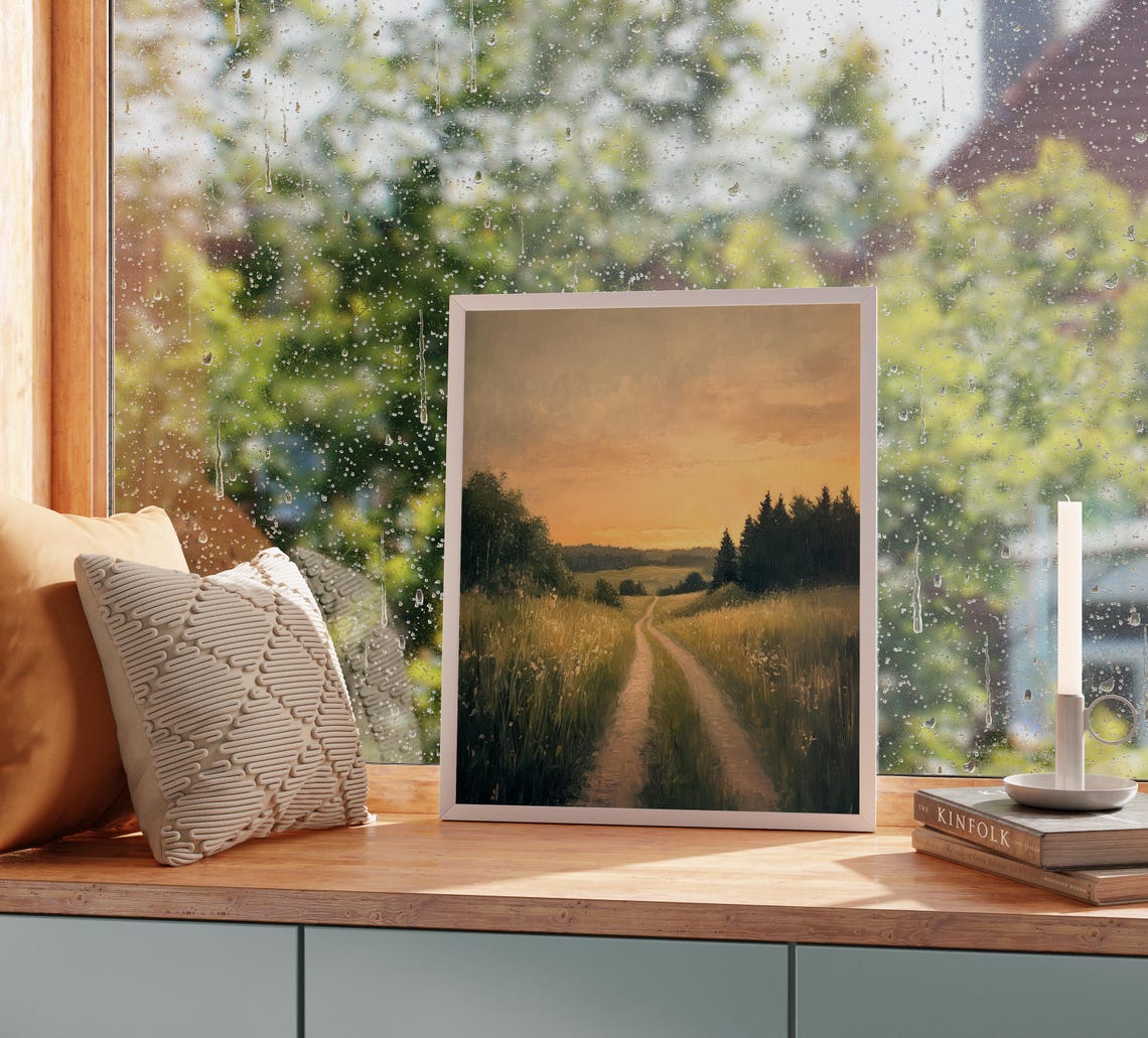 Quiet Country Lane In Golden Light Sunset Meadow Path Landscape Poster - Image 5