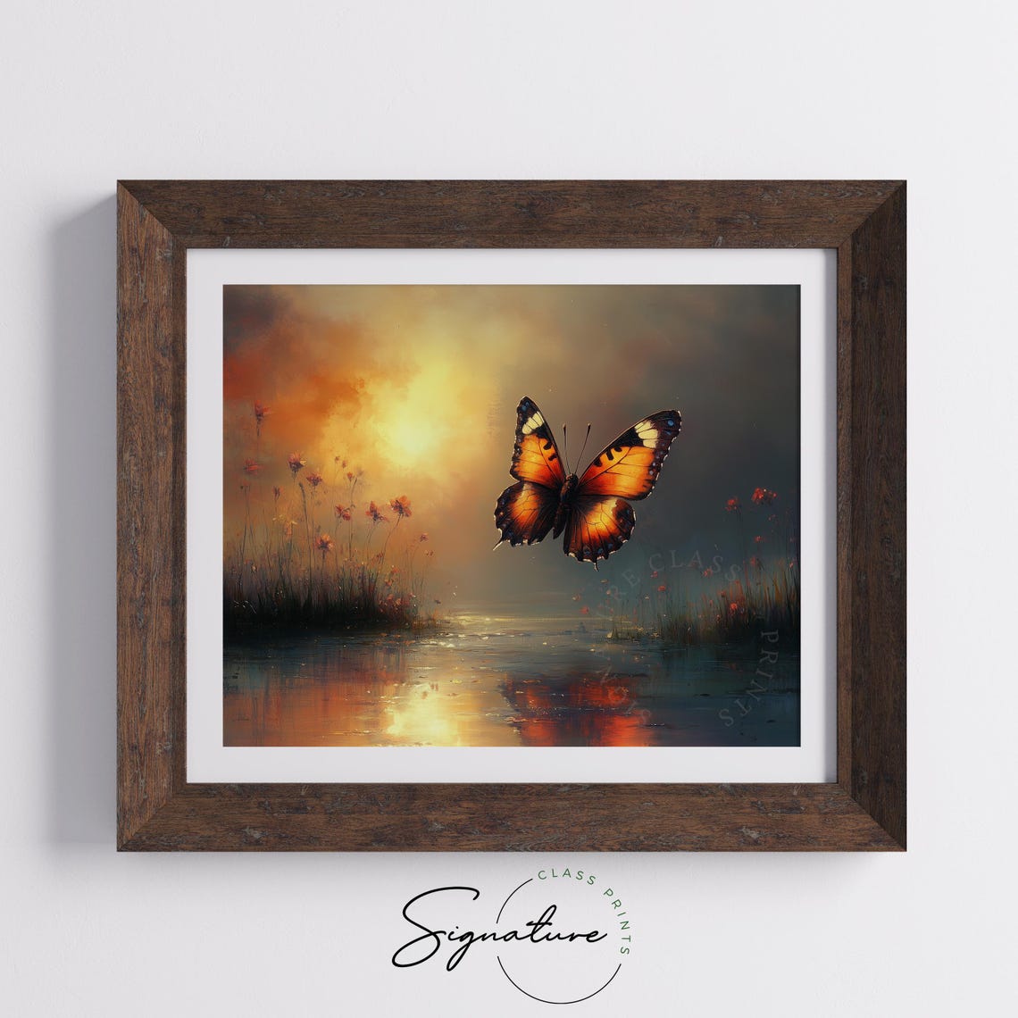 Monarch Butterfly Over Sunset Water Twilight Glow Serene Nature Poster - Image 5