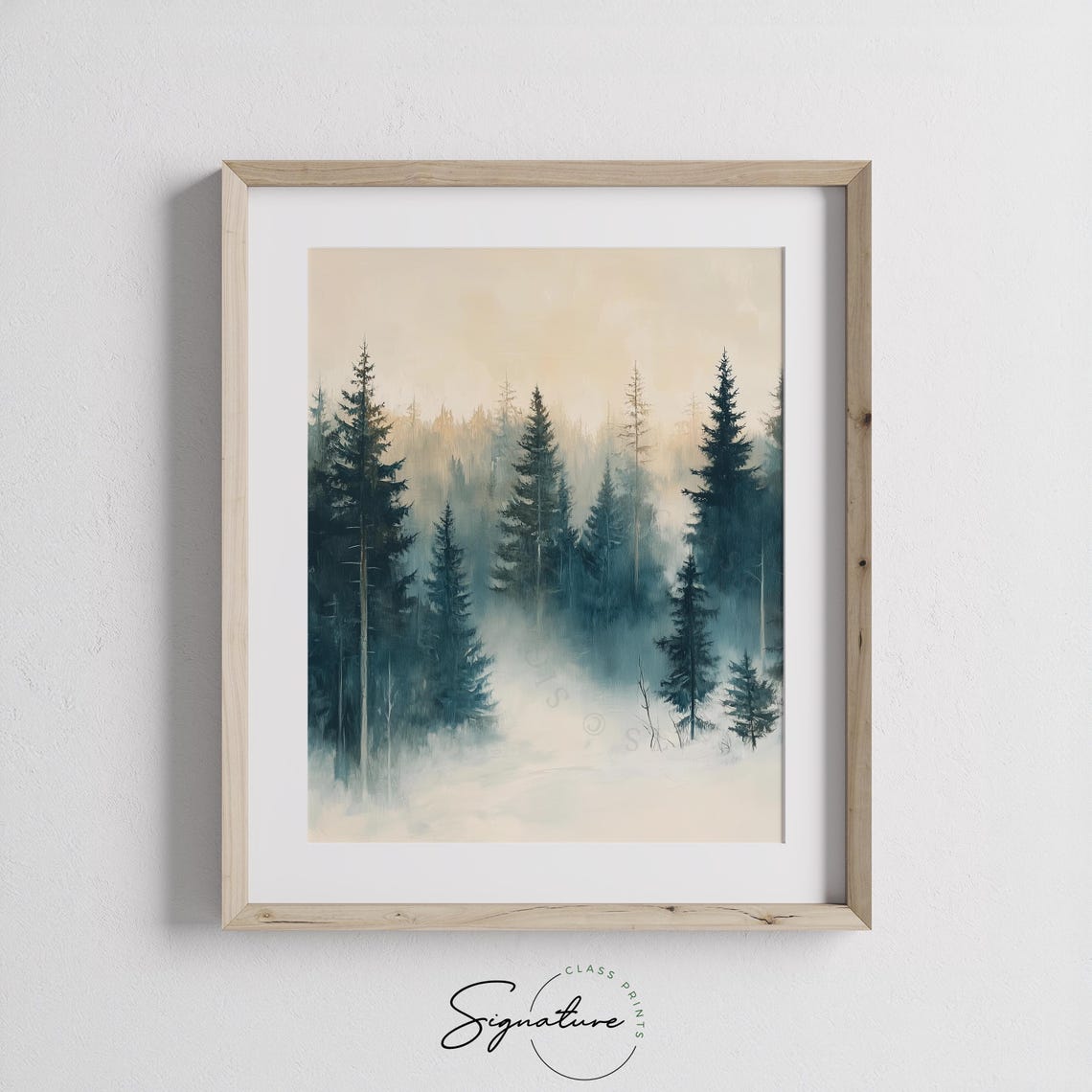 Golden Sunset over Snowy Mountain Valley Between Pines Poster - Image 2