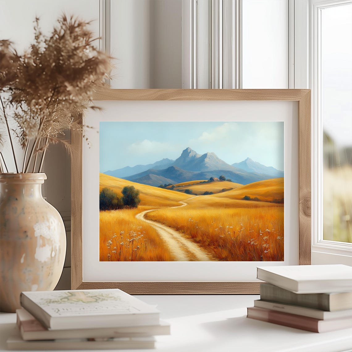 Golden Rolling Hills Mountain View Autumn Country Path Wall Art - Image 2