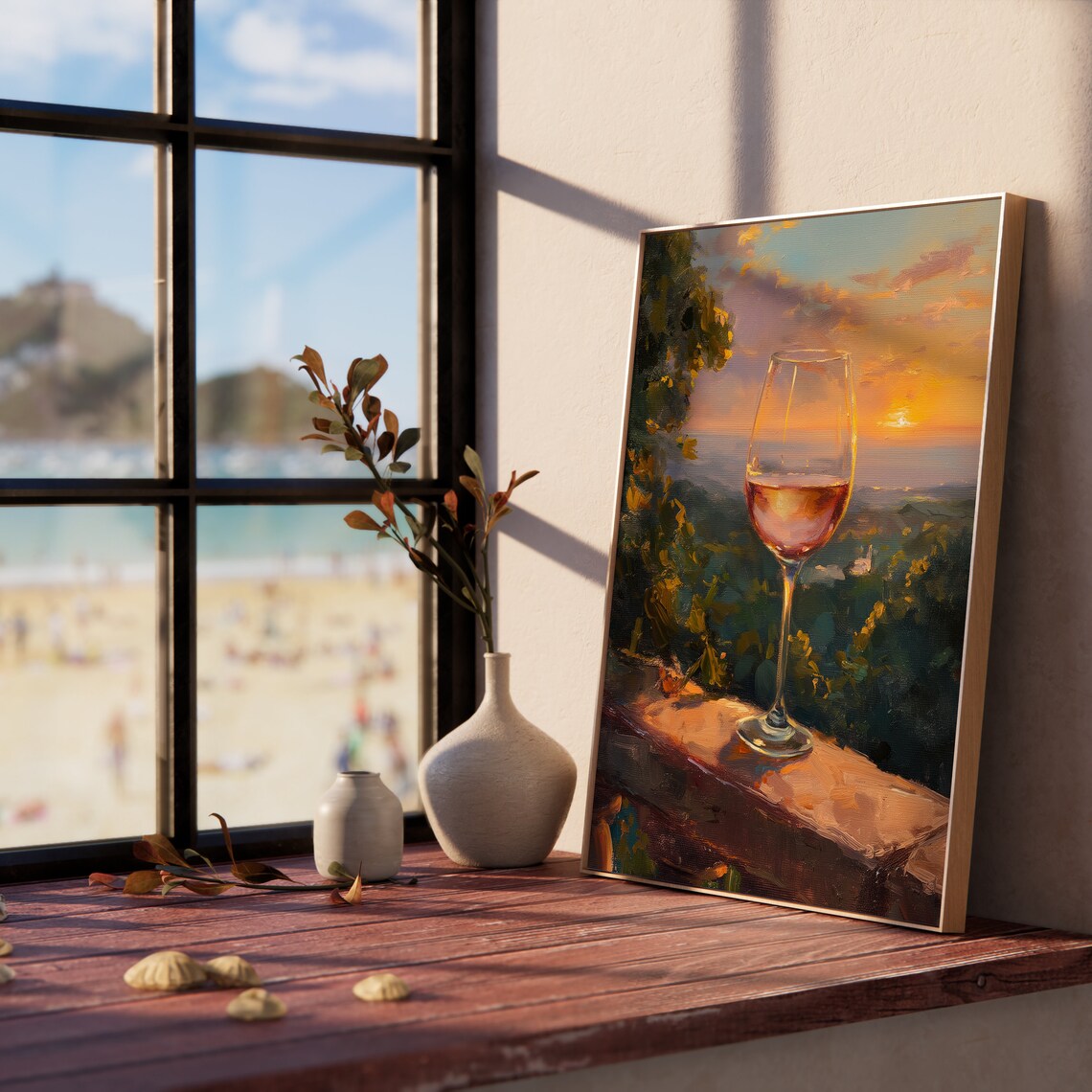 Glass Rose Wine Balcony Sunset Hills Golden Hour Romantic Evening Poster - Image 5
