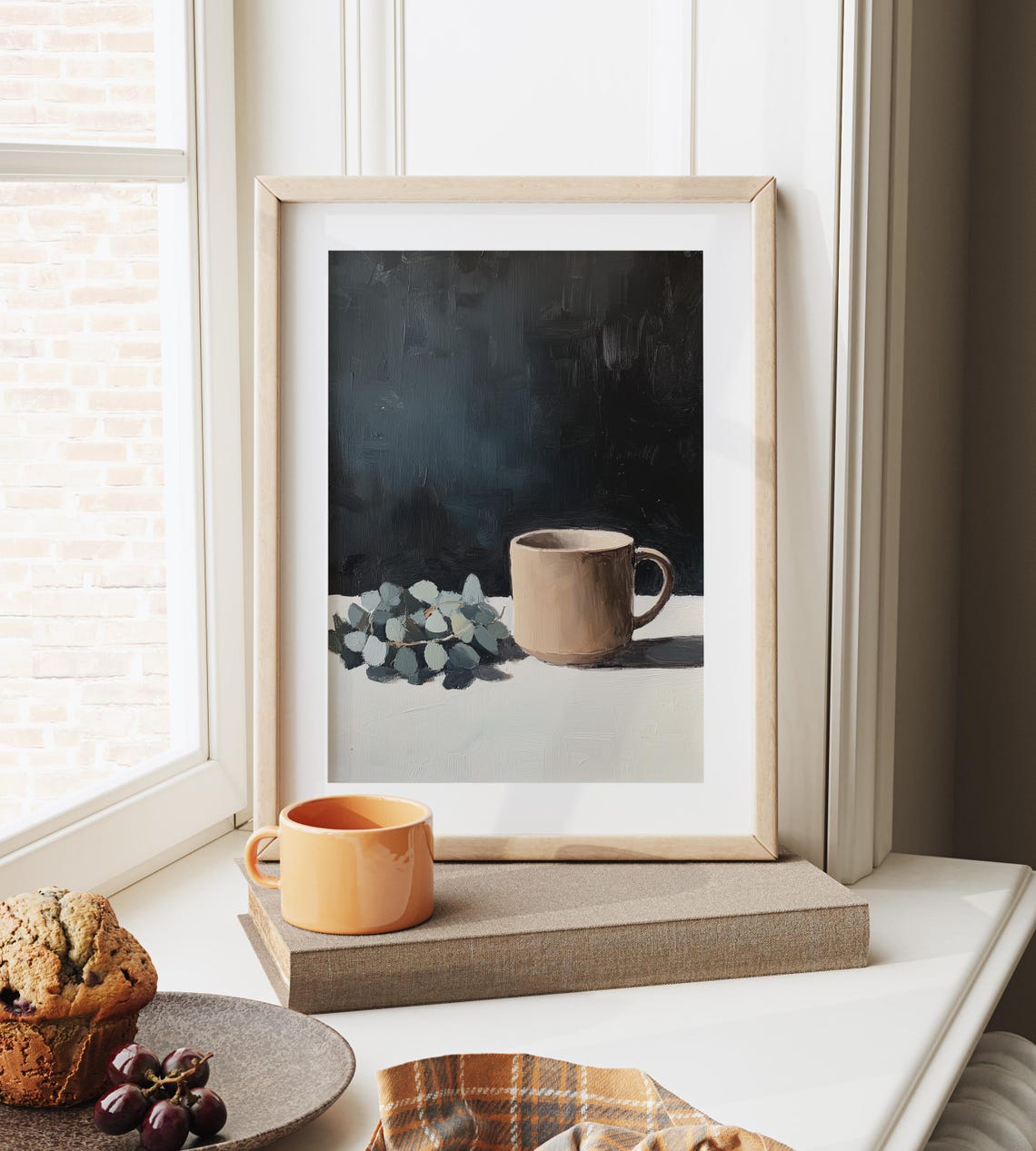 Moody Coffee Cup With Eucalyptus Rustic Still Life Art Poster - Image 6