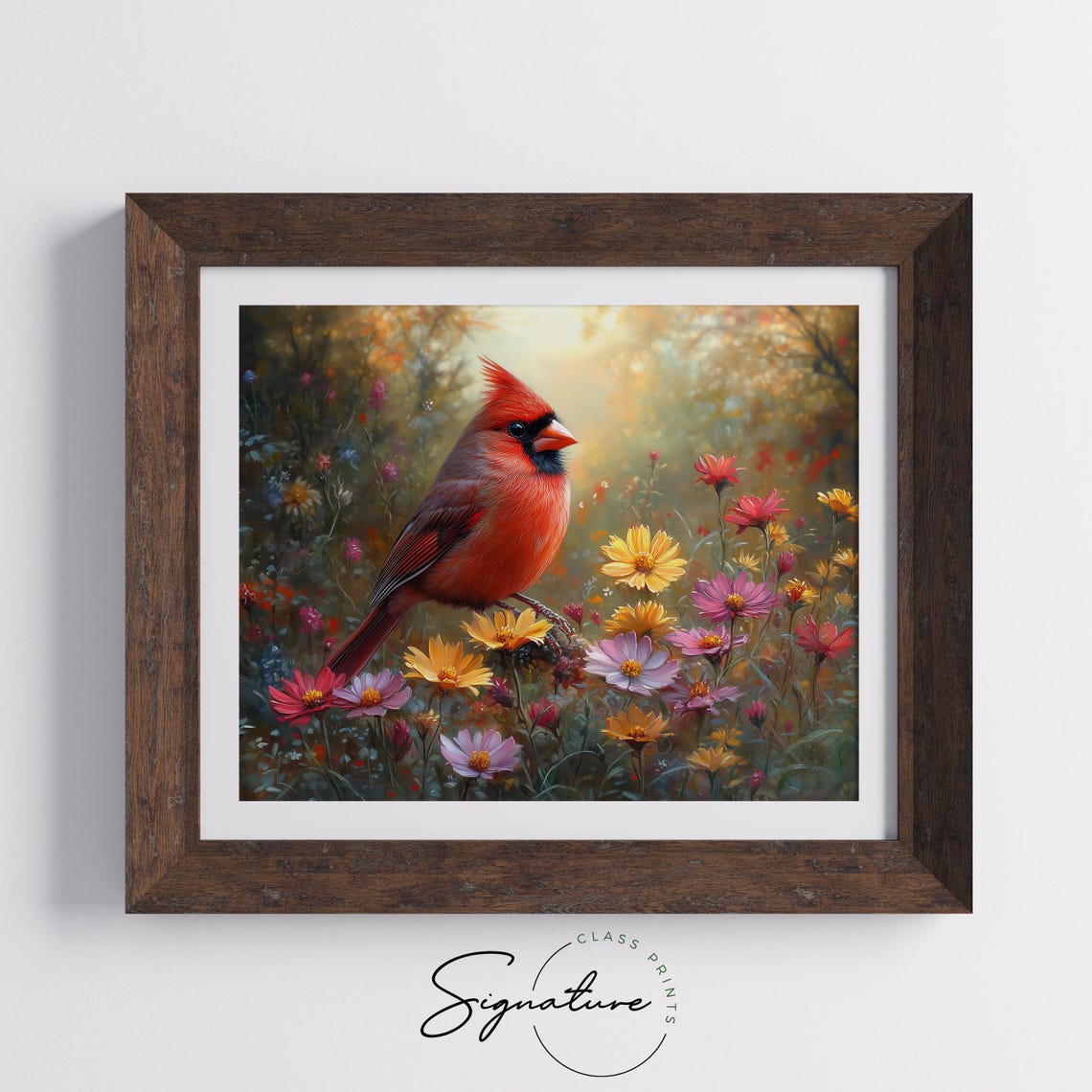 Northern Cardinal Perched In Colorful Wildflower Meadow Poster - Image 3